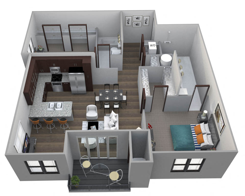 Floor plan for 2 beds, 2 baths, 1165 sqft